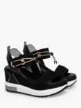 NeroGiardini Leather Sports Wedge Sandals, Black