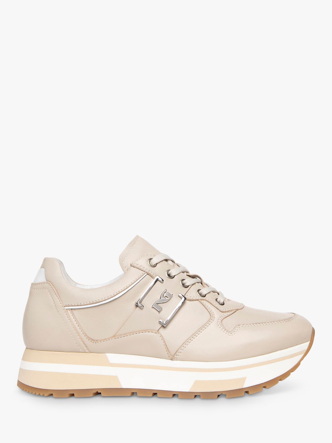 NeroGiardini Leather Platform Trainers, Beige at John Lewis & Partners