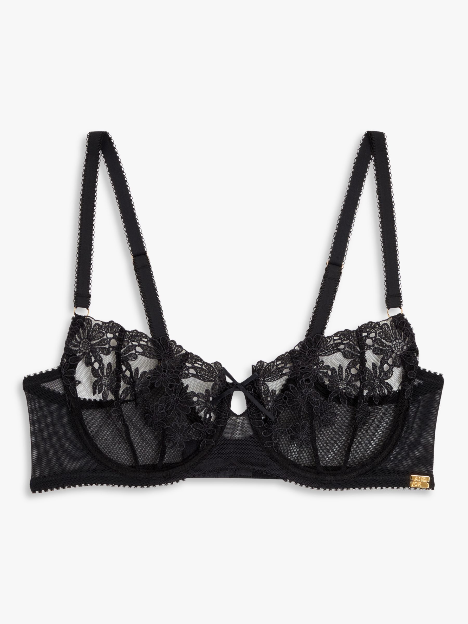AND/OR Harper Broderie Embroidered Balcony Bra, Black at John Lewis ...