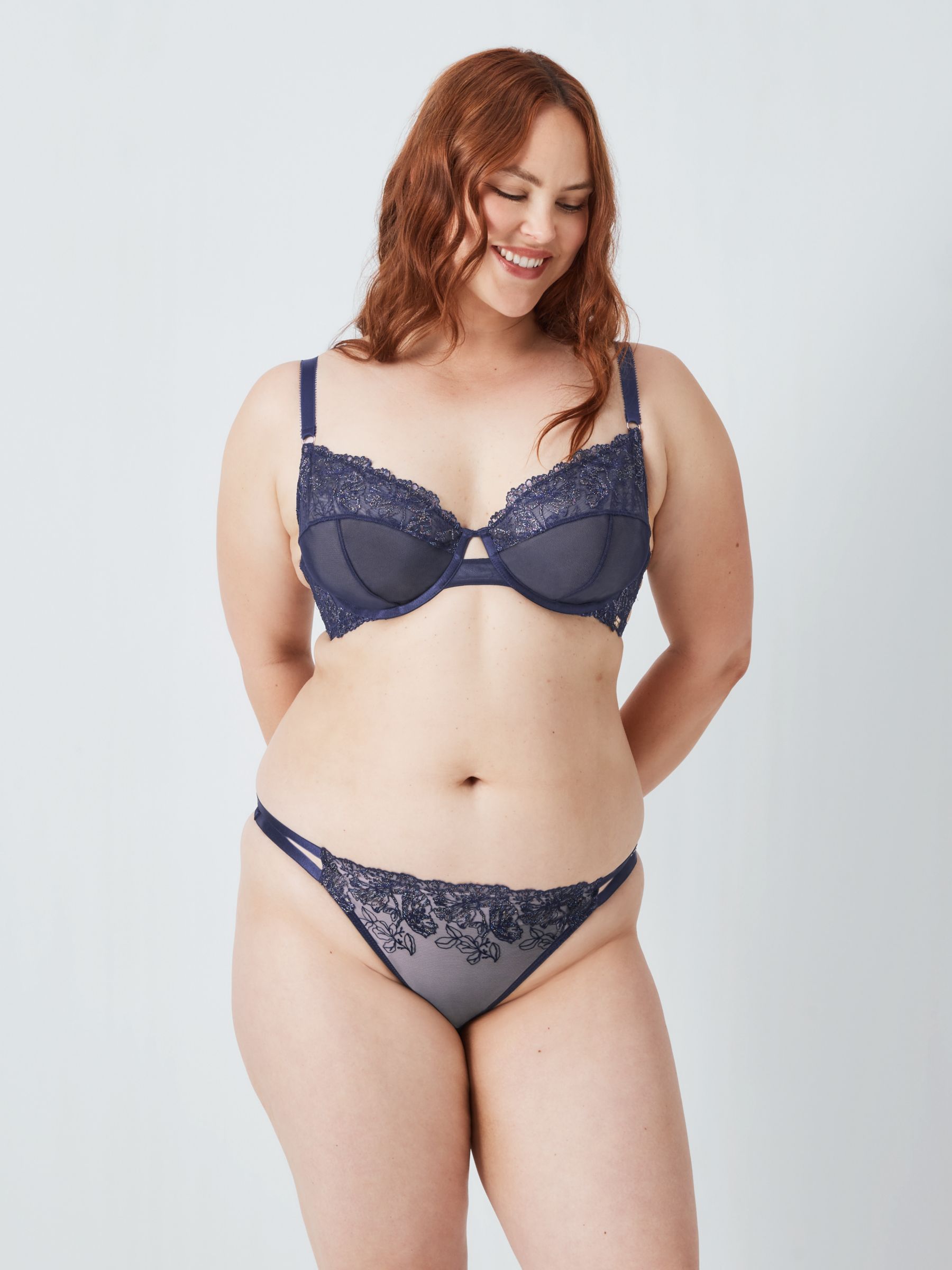 AND/OR Alexis Soft Bloom Metallic Embroidered Lace Bra, Navy, 32B