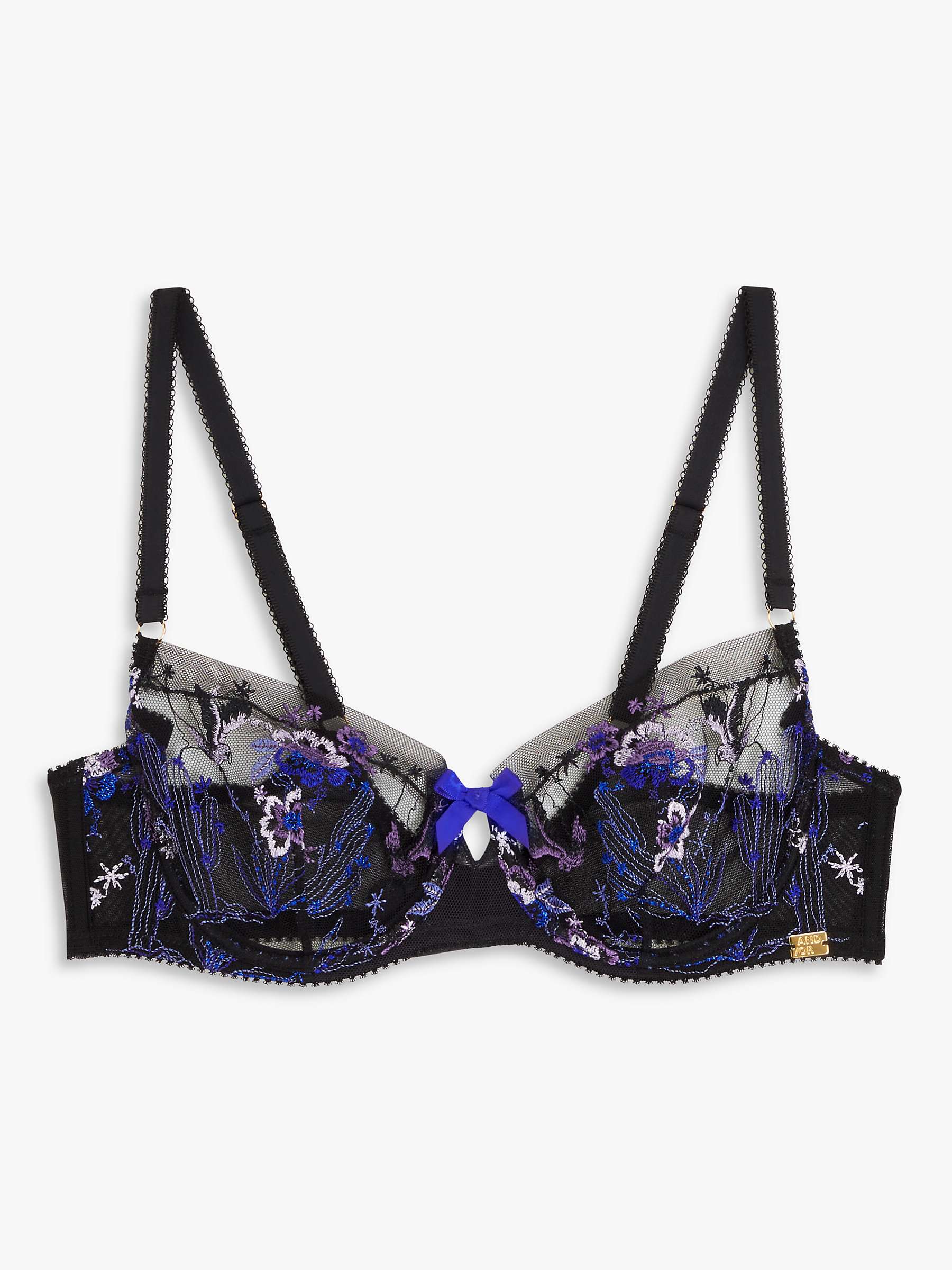 Buy AND/OR Harper Desert Bird Embroidered Mesh Balcony Bra, Black/Blue Online at johnlewis.com