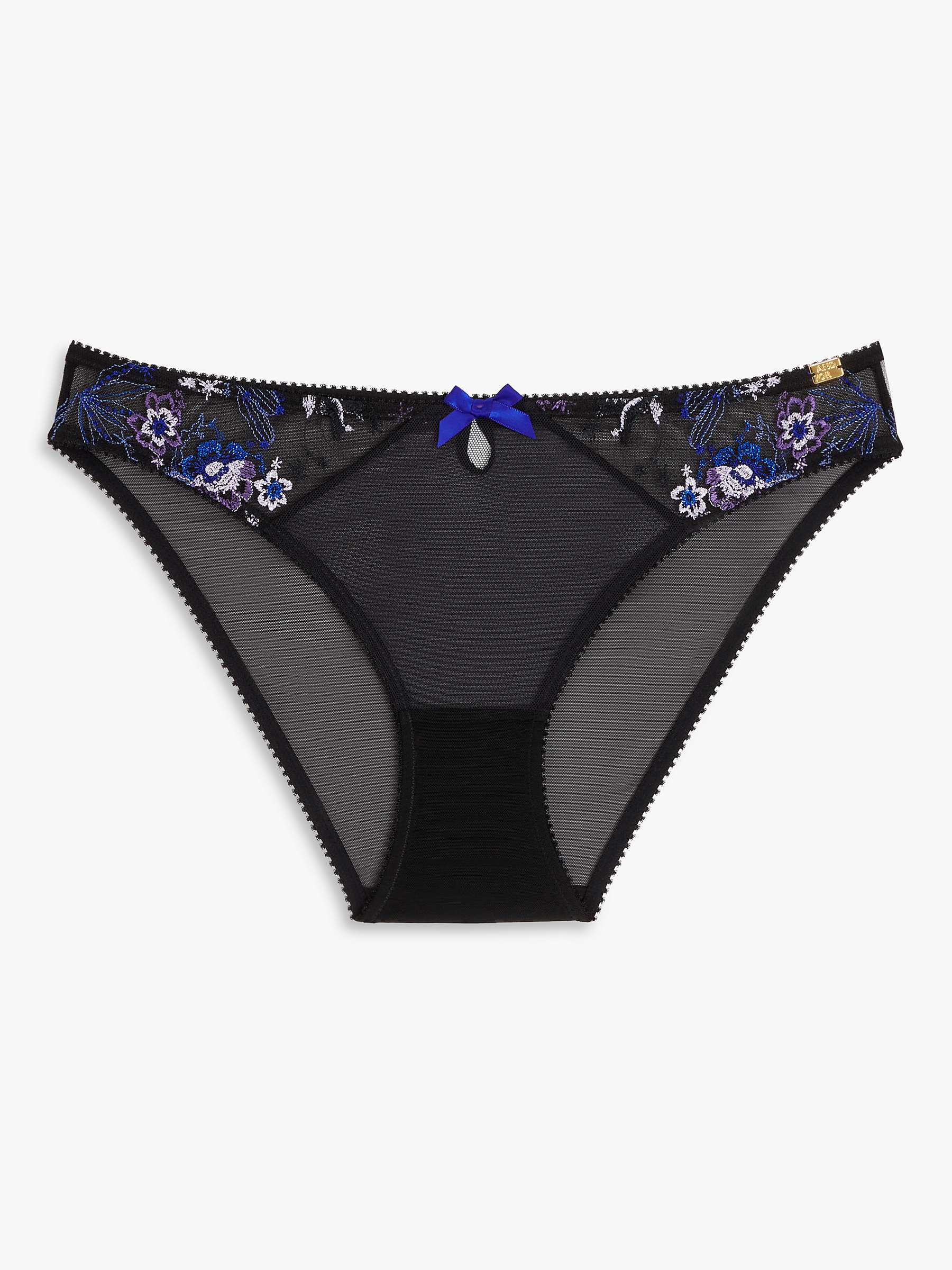 AND/OR Harper Desert Bird Embroidered Mesh Knickers, Black/Blue at John ...