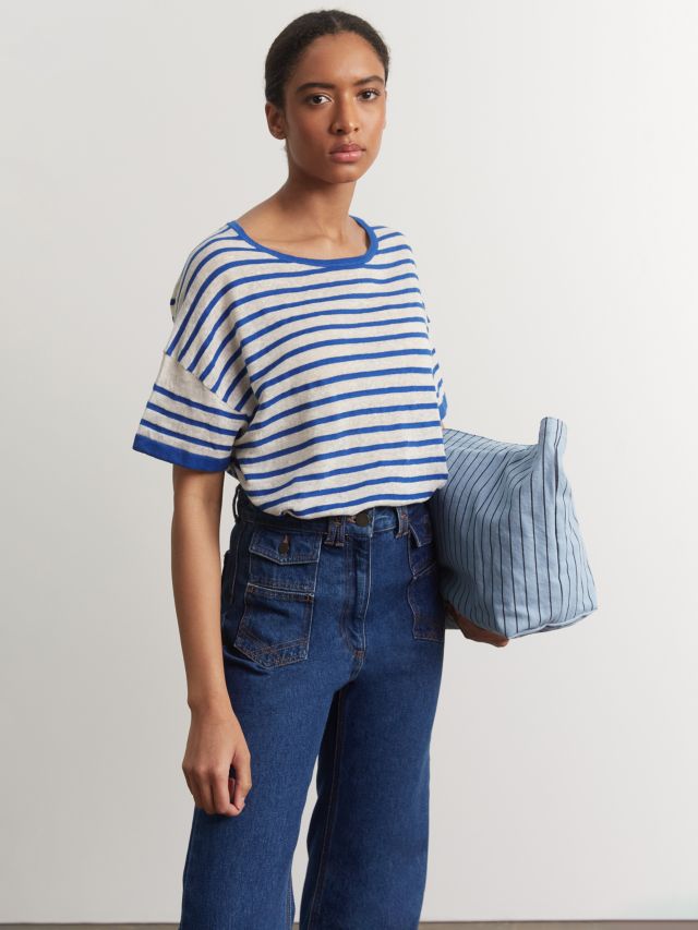 Gerard Darel Lau Stripe Linen Blend Top, Blue, 8