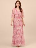 Adrianna Papell Floral Print Beaded Mesh Maxi Dress, Blush/Multi