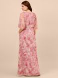 Adrianna Papell Floral Print Beaded Mesh Maxi Dress, Blush/Multi