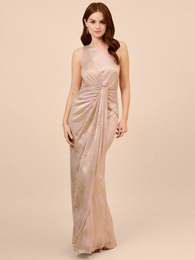 Adrianna Papell Metallic One Shoulder Dress, Blush/Gold