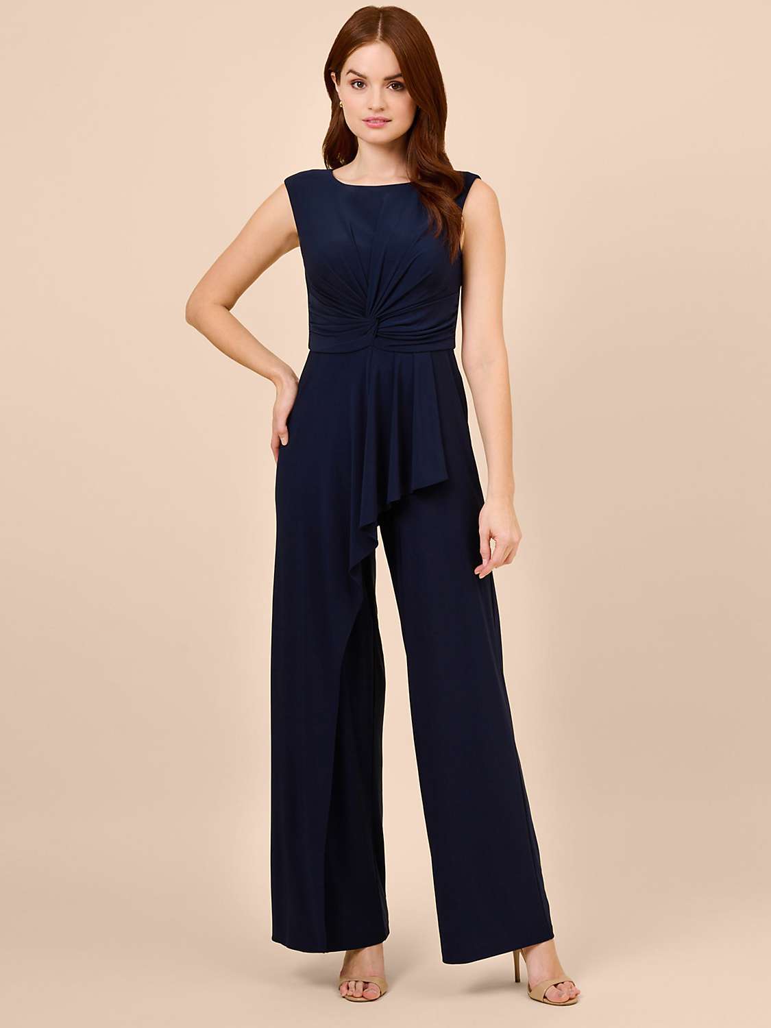 Adrianna Papell Jersey Draped Jumpsuit, Midnight at John Lewis & Partners