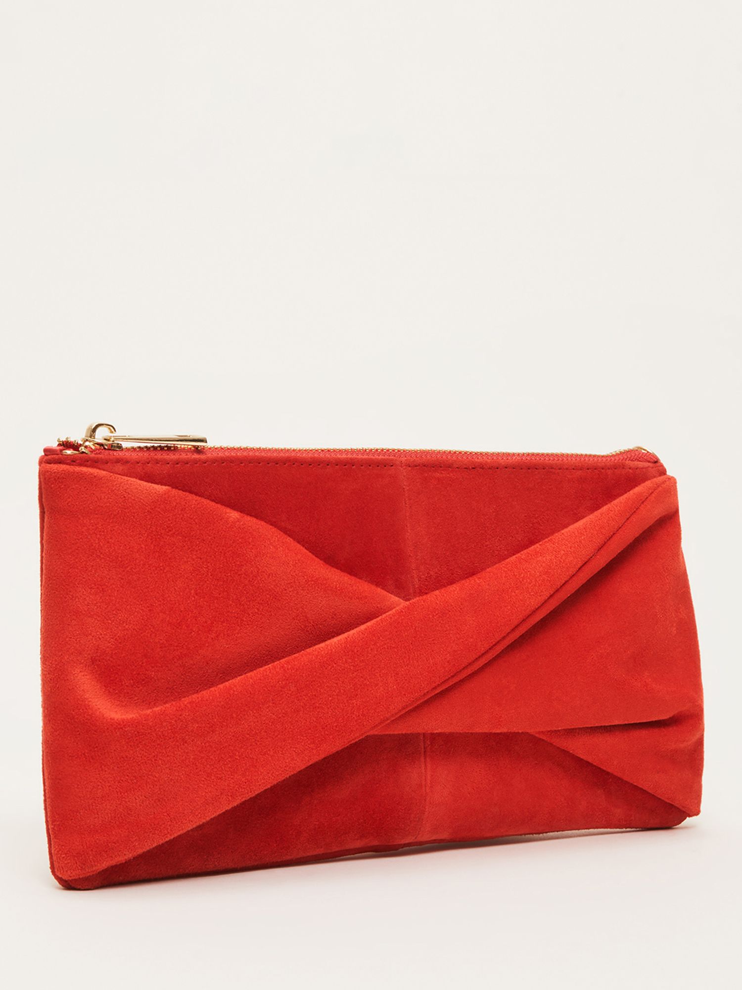 Phase Eight Suede Twist Front Clutch Bag, Red at John Lewis & Partners