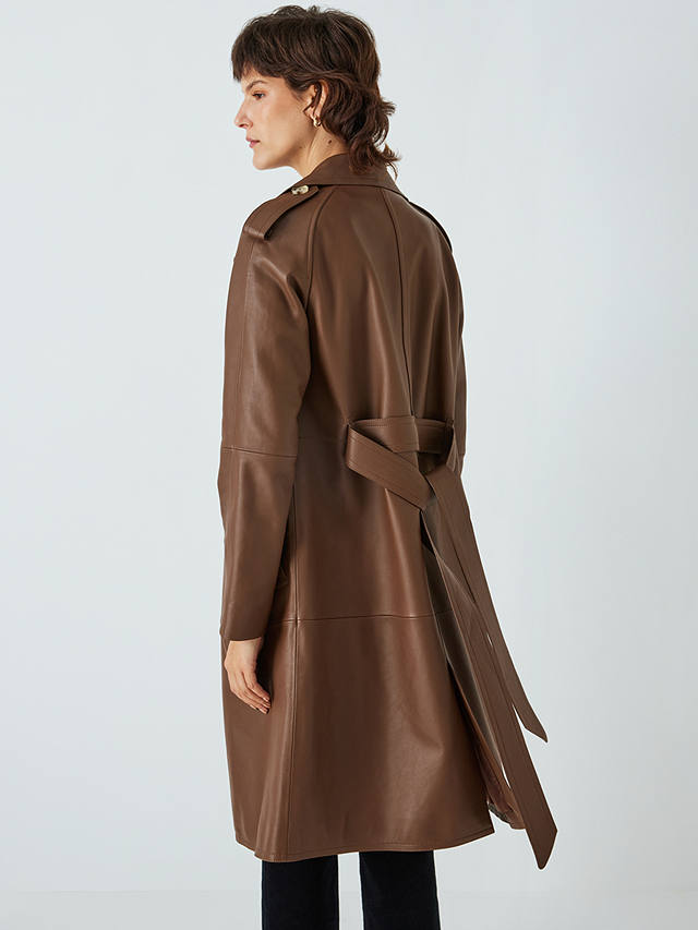 John Lewis Leather Trench Coat, Tobacco Brown