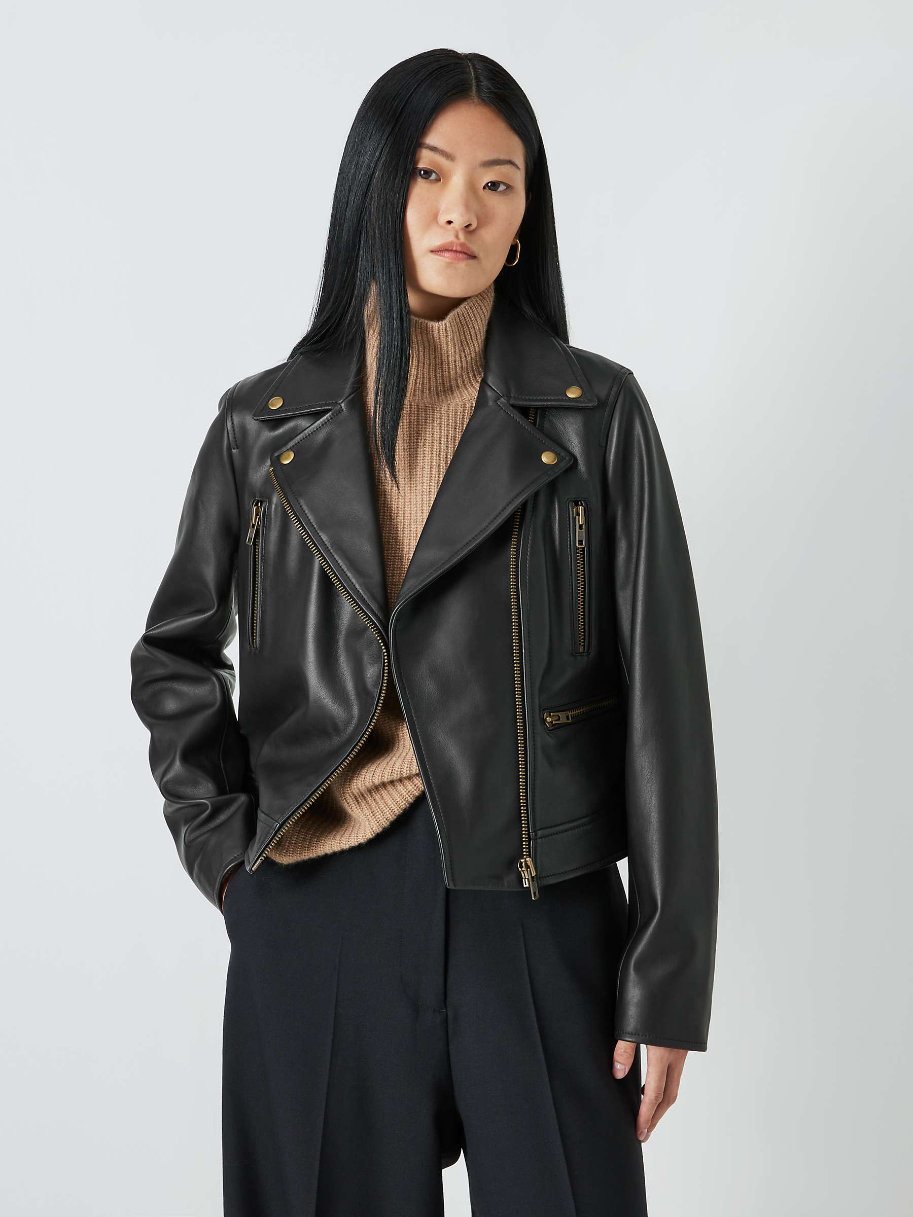 Buy John Lewis Leather Biker Jacket, Black Online at johnlewis.com