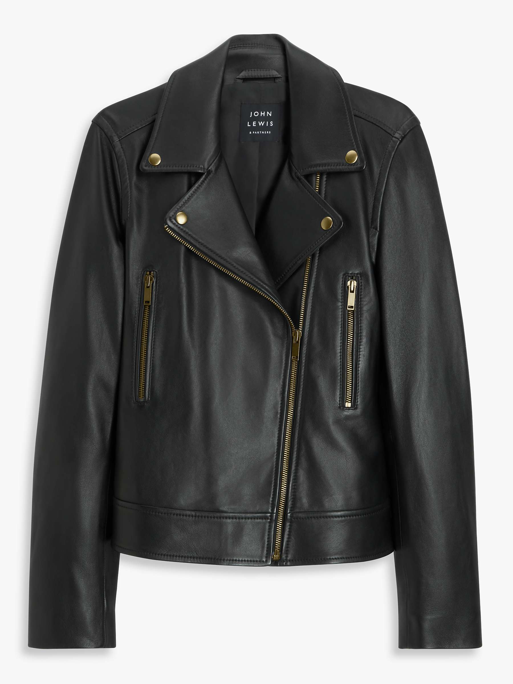 Buy John Lewis Leather Biker Jacket, Black Online at johnlewis.com