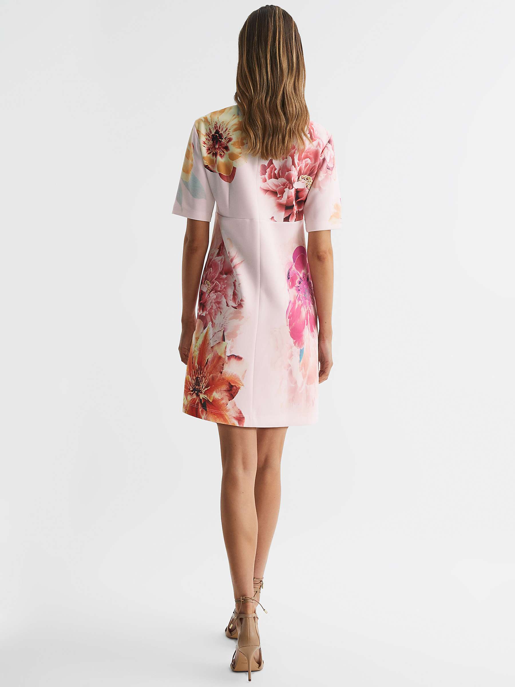 Reiss Tory Floral Mini Dress, Blush/Multi at John Lewis & Partners