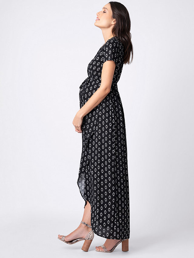Seraphine Daisy Woven Maxi Wrap Maternity Dress, Black/White, 6