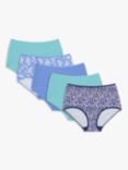 John Lewis Plain and Printed Full Briefs, Pack of 5, Blue Florals