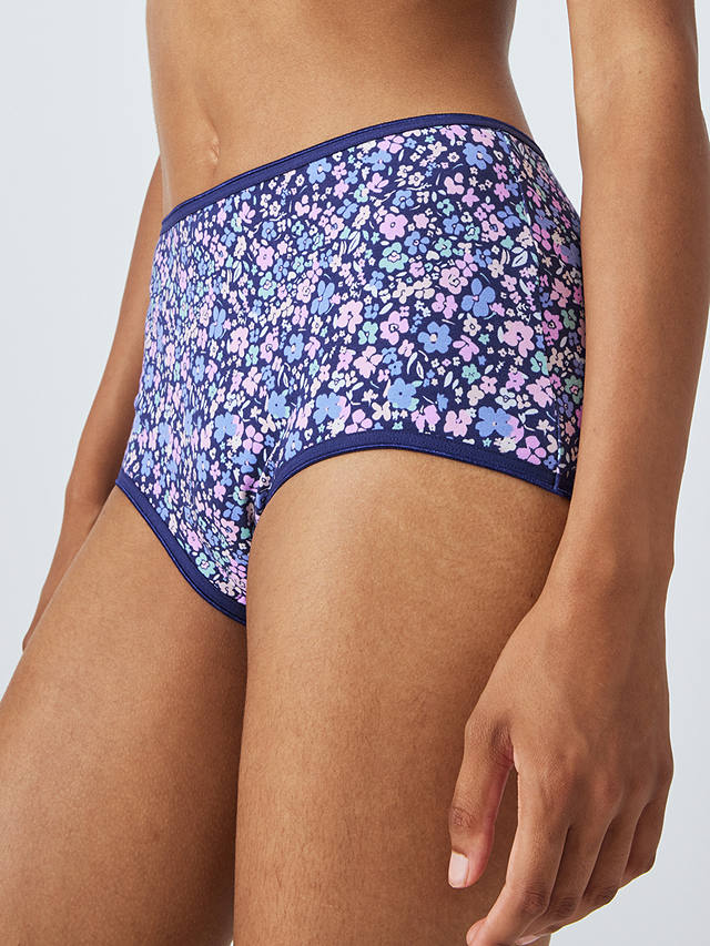 John Lewis Plain and Printed Full Briefs, Pack of 5, Blue Florals