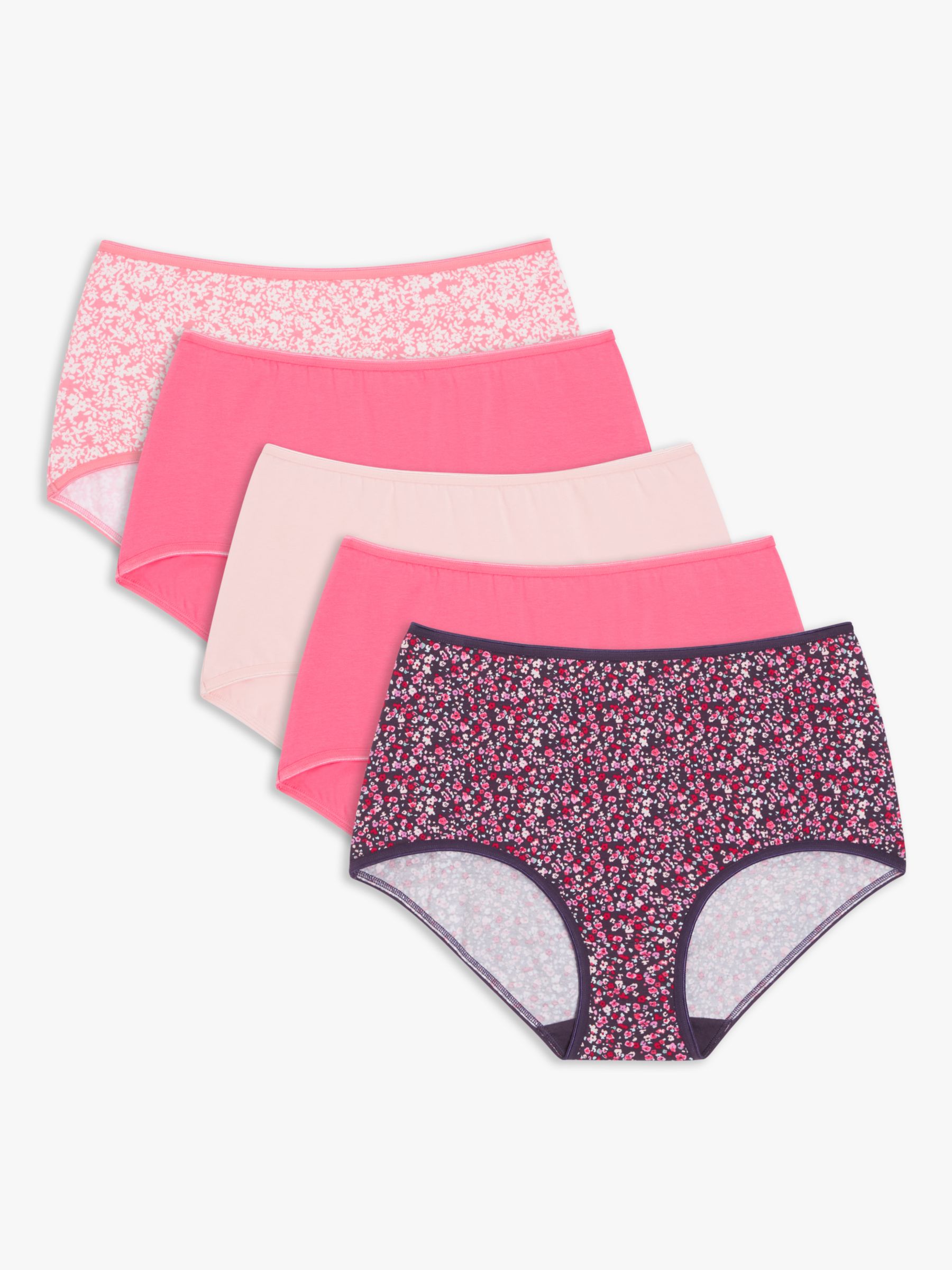Buy Pink/Purple/Cream Short Cotton and Lace Knickers 4 Pack from
