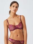 AND/OR Harper Desert Leaf Embroidered Mesh Balcony Bra, Red
