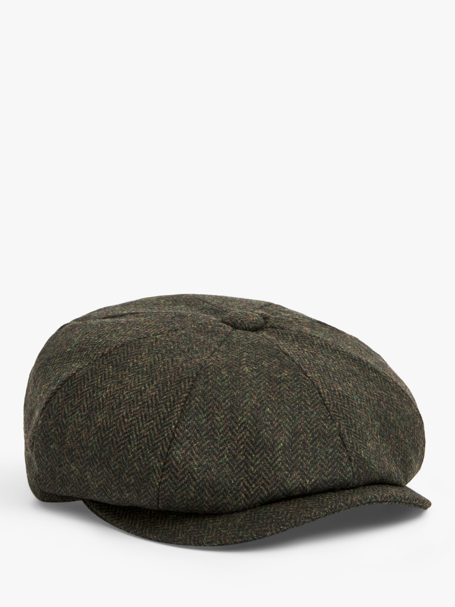 John Lewis Moon Merino Wool Herringbone Baker Boy Hat, Dark Green