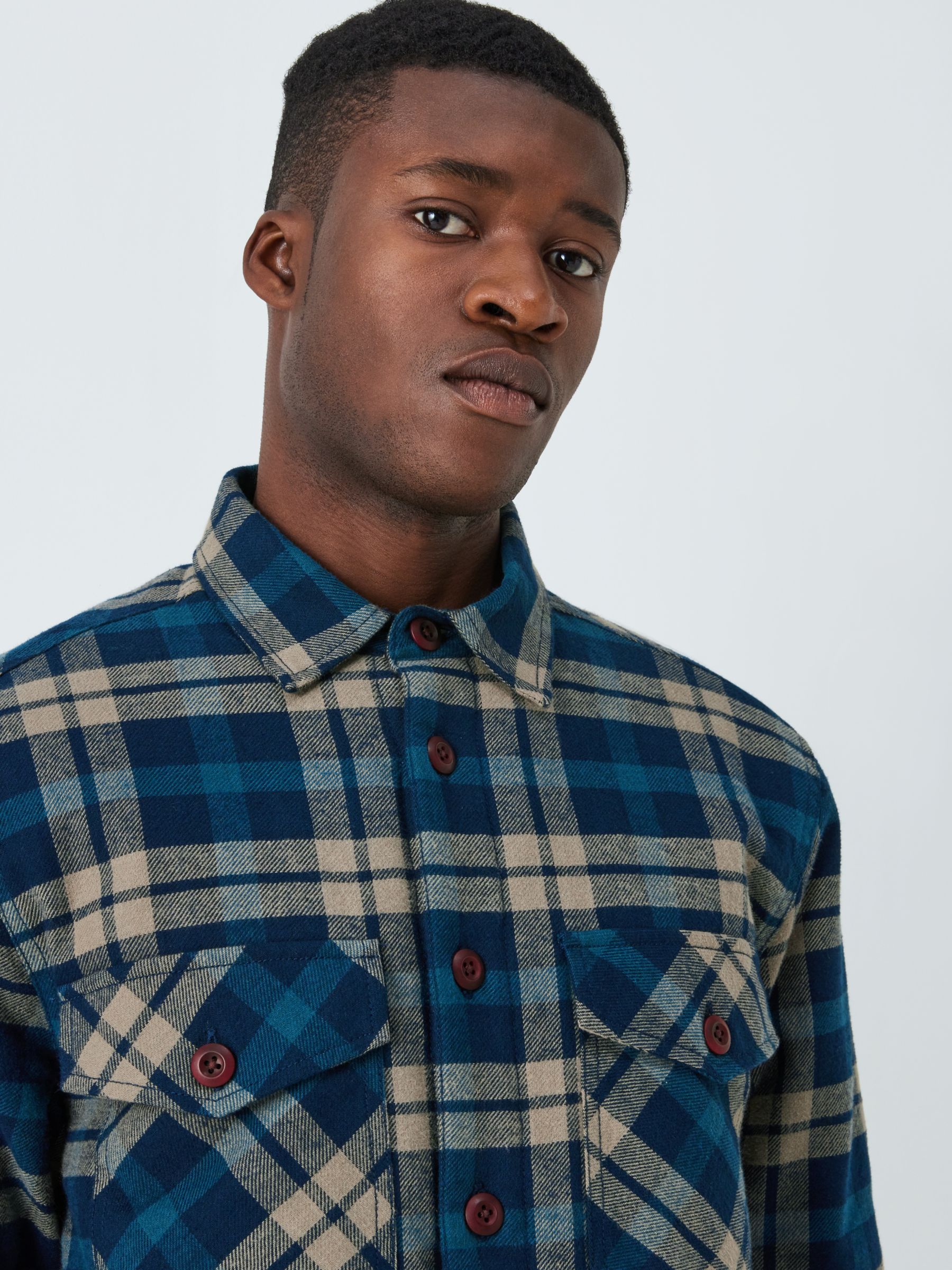 John Lewis Lined Check Overshirt, Blue at John Lewis & Partners