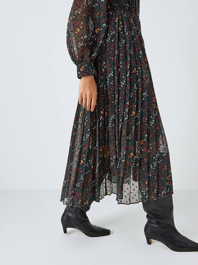 John Lewis Floral Chiffon Midi Dress, Black/Multi at John Lewis & Partners