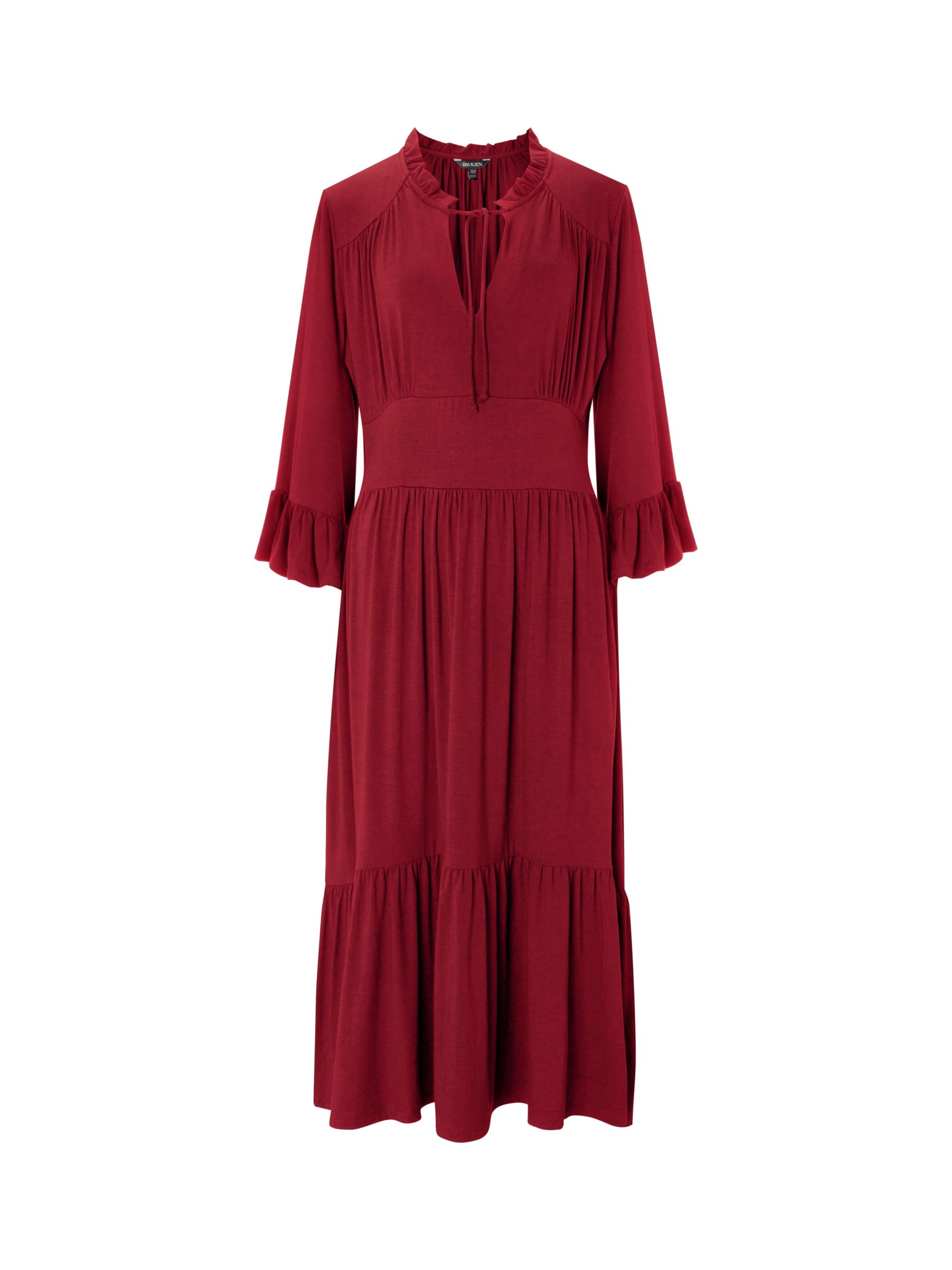 Baukjen Elsie Tiered Midi Dress, Red at John Lewis & Partners