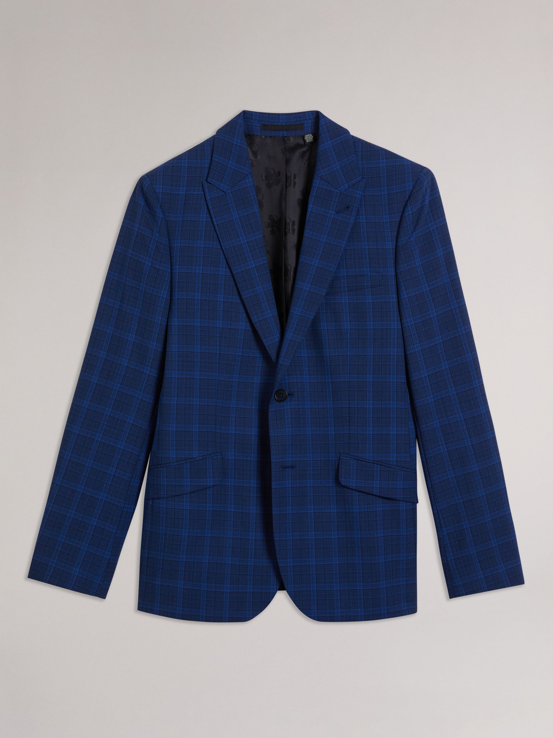 Ted Baker Apolloj Slim Fit Wool Silk Check Suit Jacket, Dark Blue, M