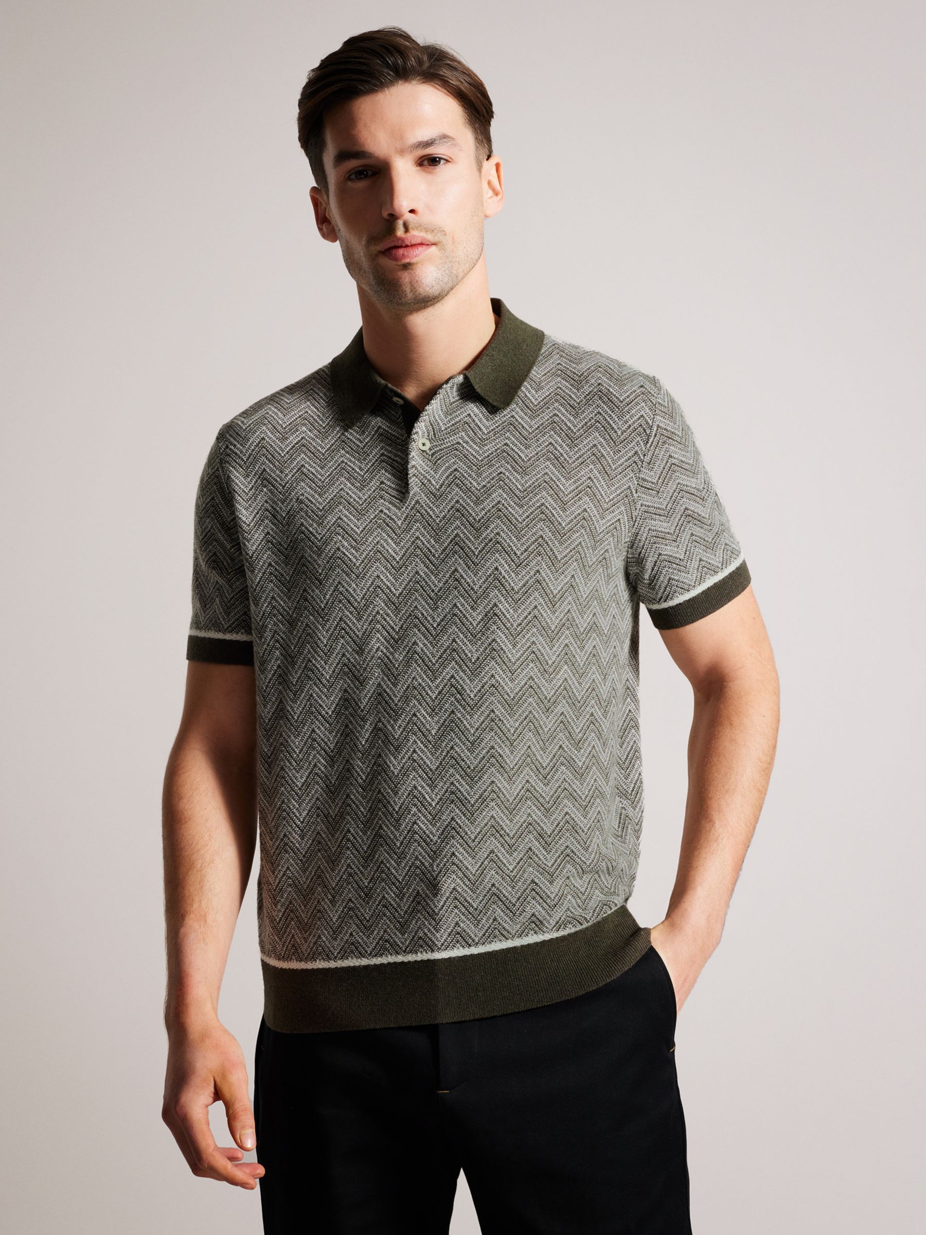 Ted Baker Waldun Knitted Polo Shirt, Dark Green at John Lewis & Partners