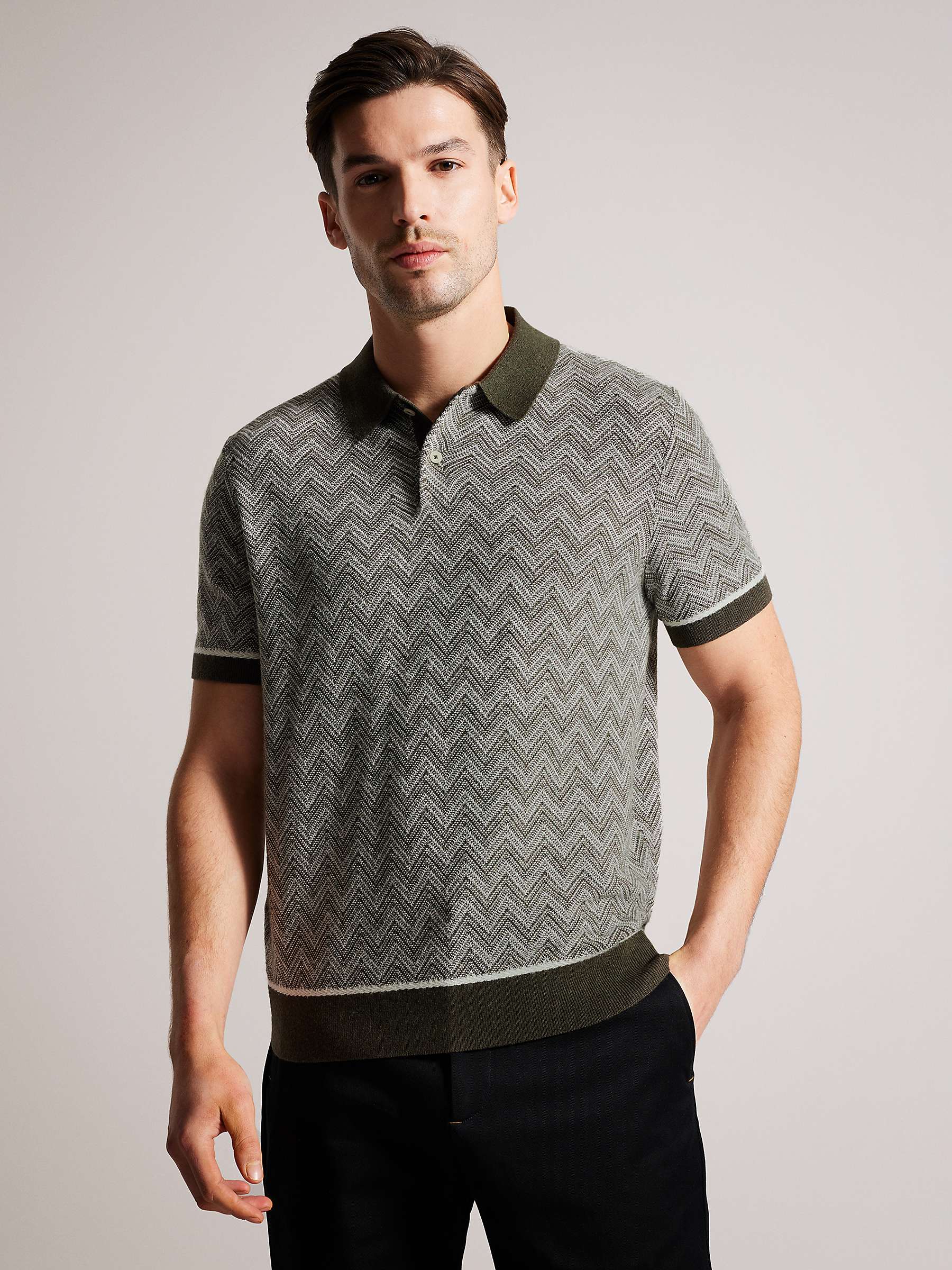 Ted Baker Waldun Knitted Polo Shirt, Dark Green at John Lewis & Partners