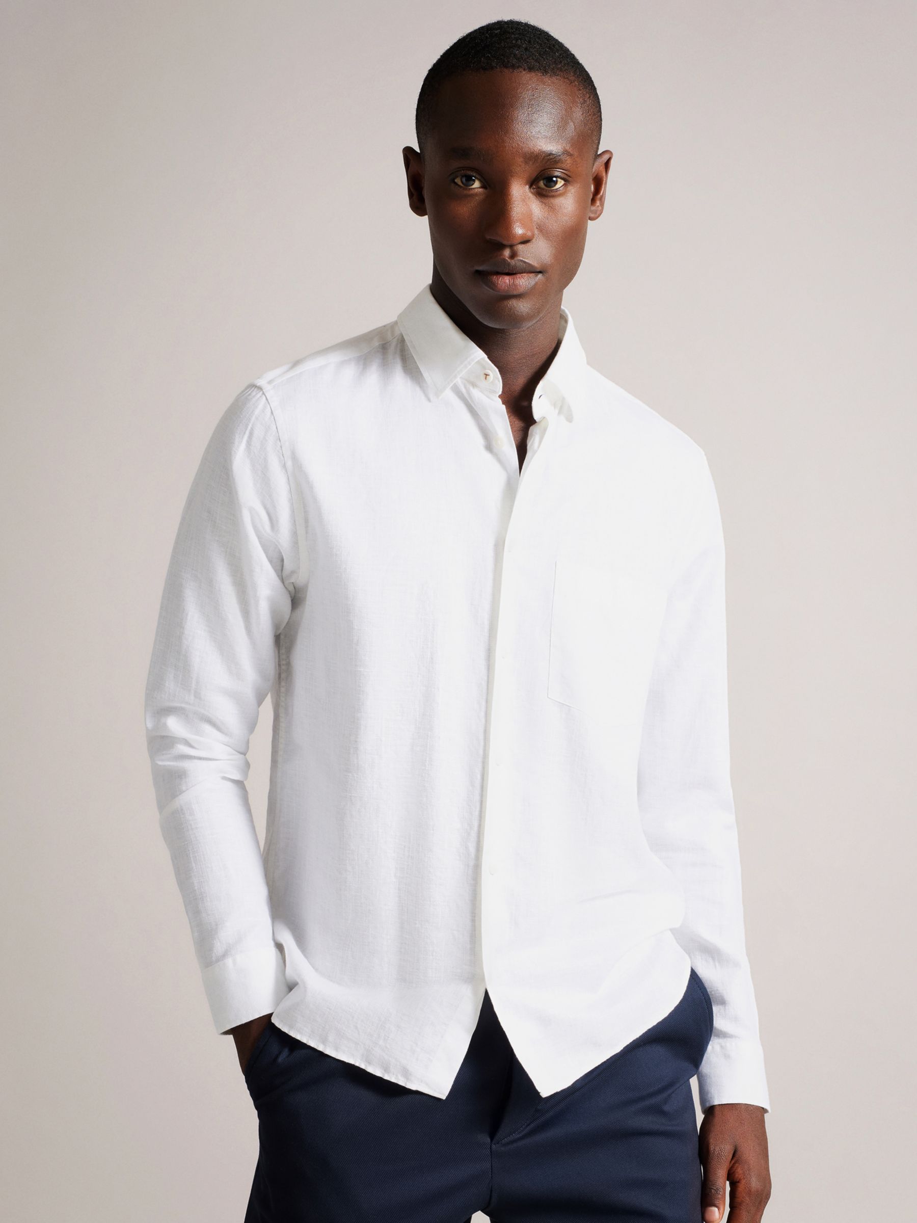 Ted Baker Kingwel Regular Fit Linen Blend Shirt, White, XXXL