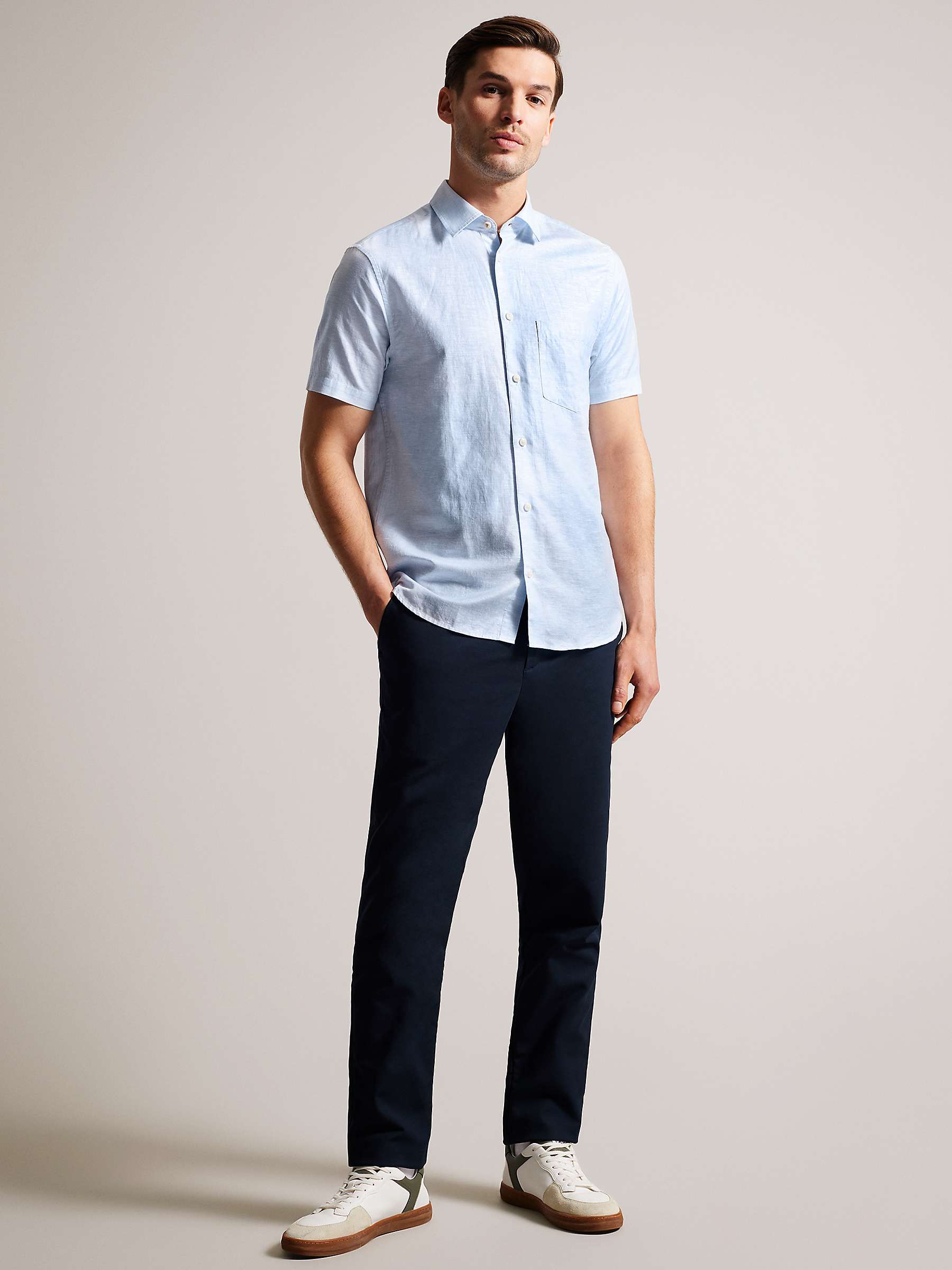 Ted Baker Kingfrd Linen Shirt, Light Blue at John Lewis & Partners