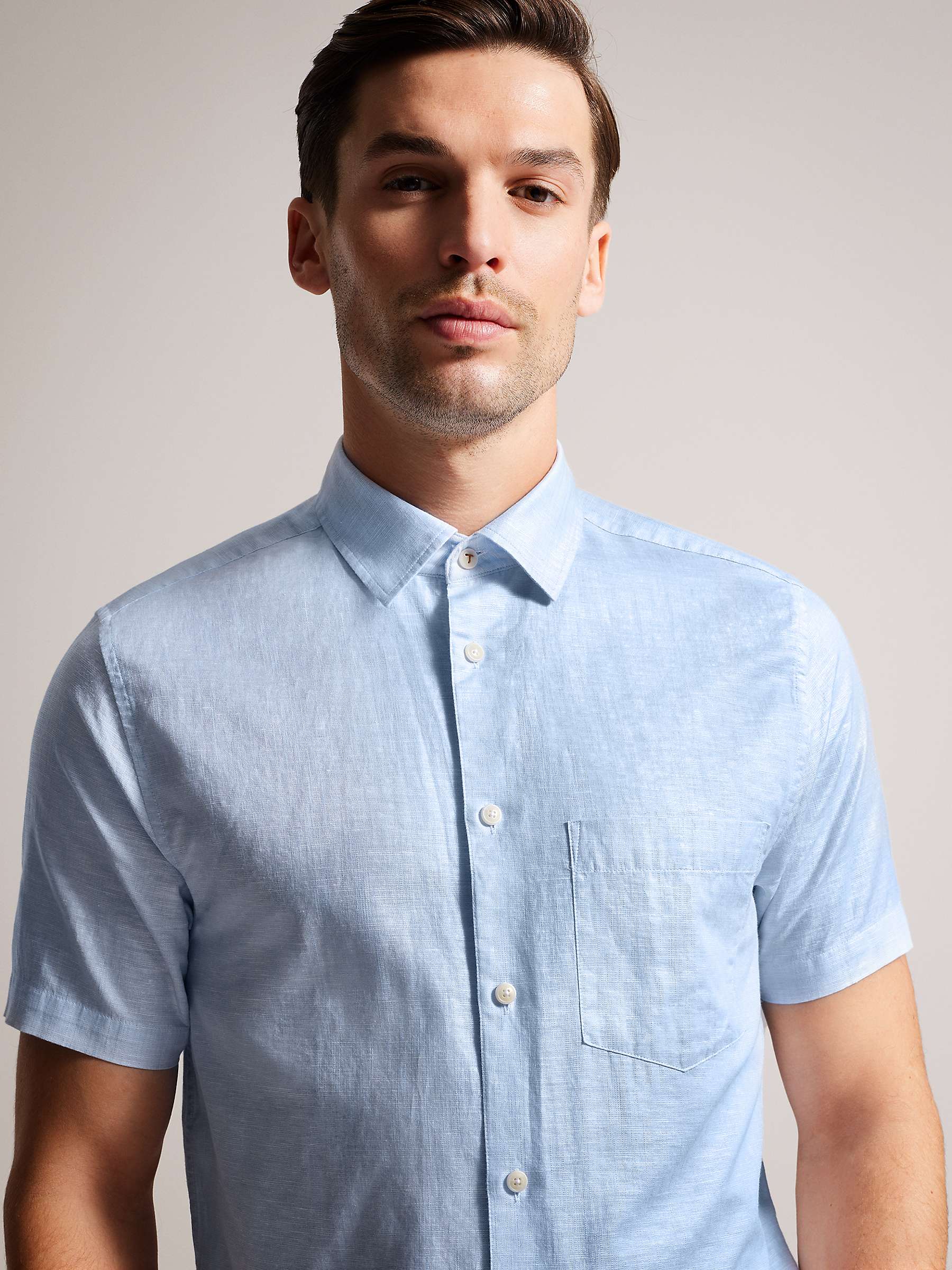 Ted Baker Kingfrd Linen Shirt, Light Blue at John Lewis & Partners