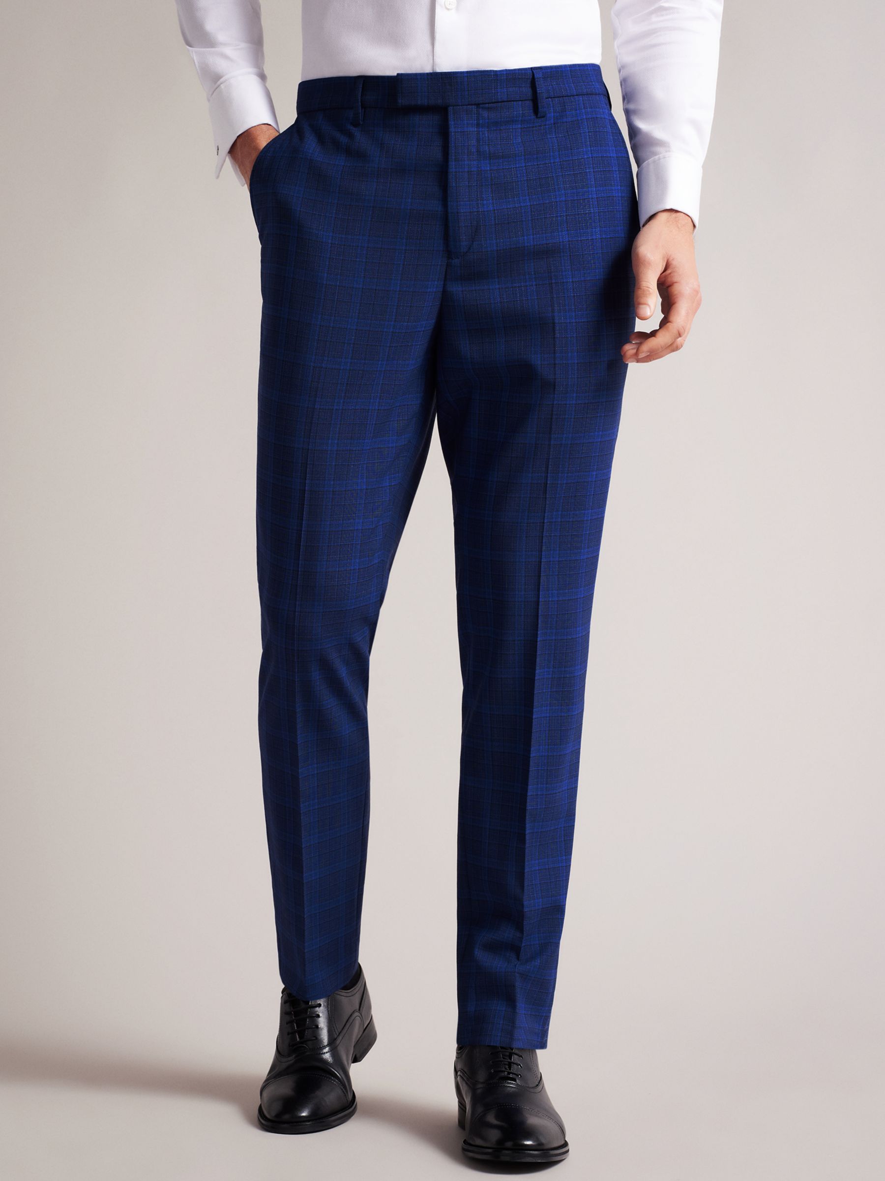 Ted Baker Apollot Slim Fit Check Trousers, Dark Blue at John Lewis ...