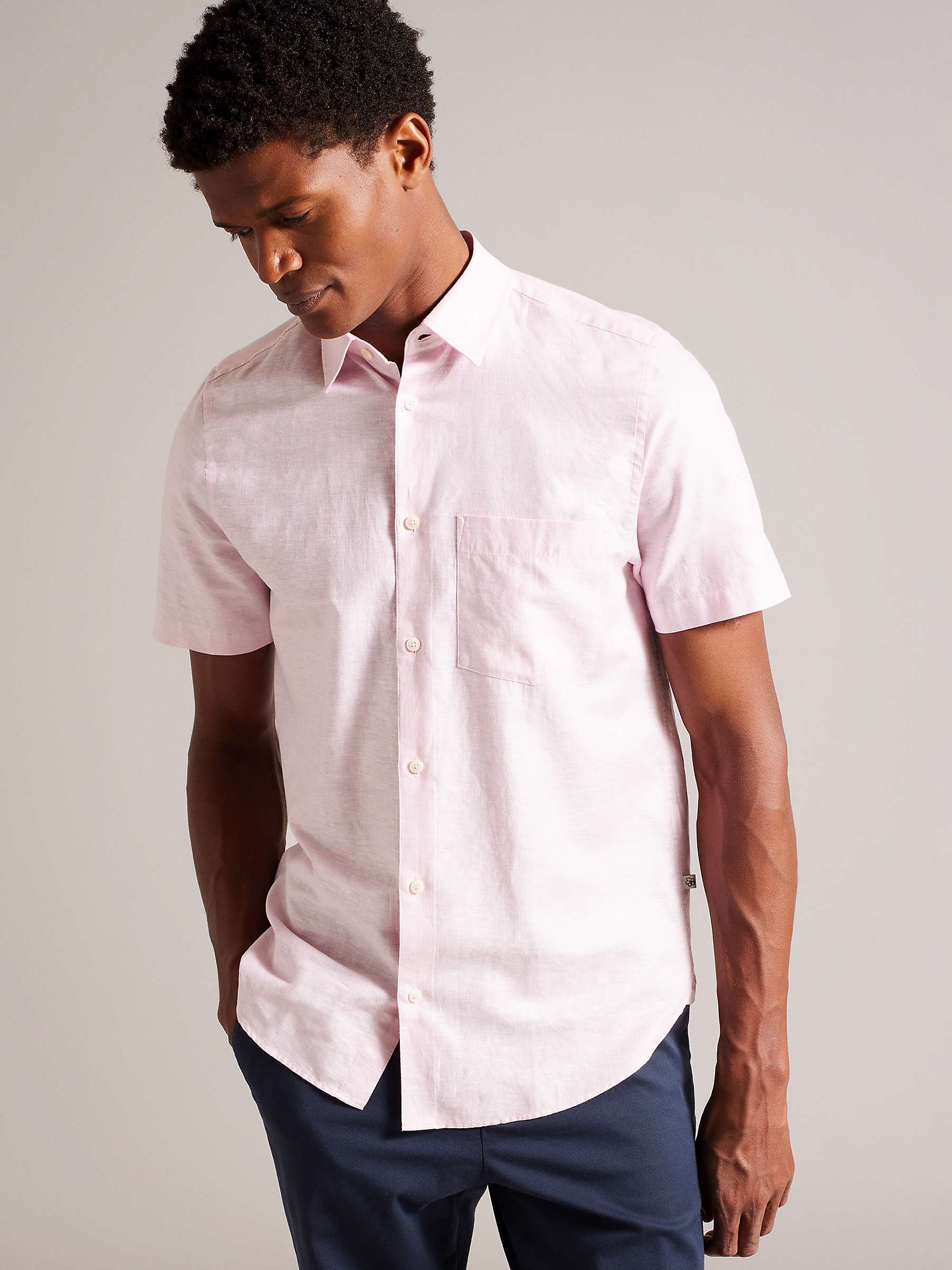 Buy Ted Baker Kingfrd Short Sleeve Linen Shirt, Mid Pink Online at johnlewis.com