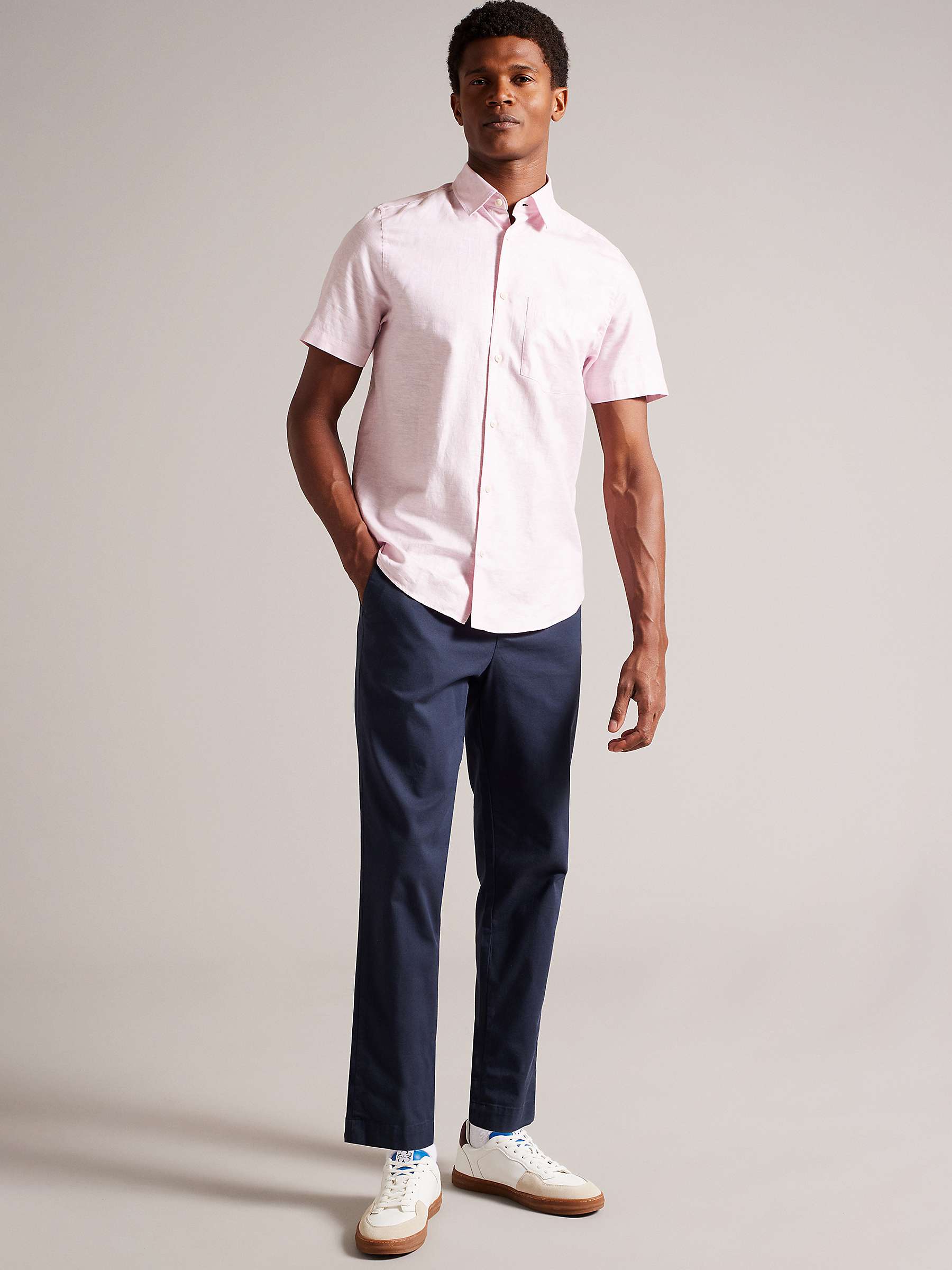 Buy Ted Baker Kingfrd Short Sleeve Linen Shirt, Mid Pink Online at johnlewis.com