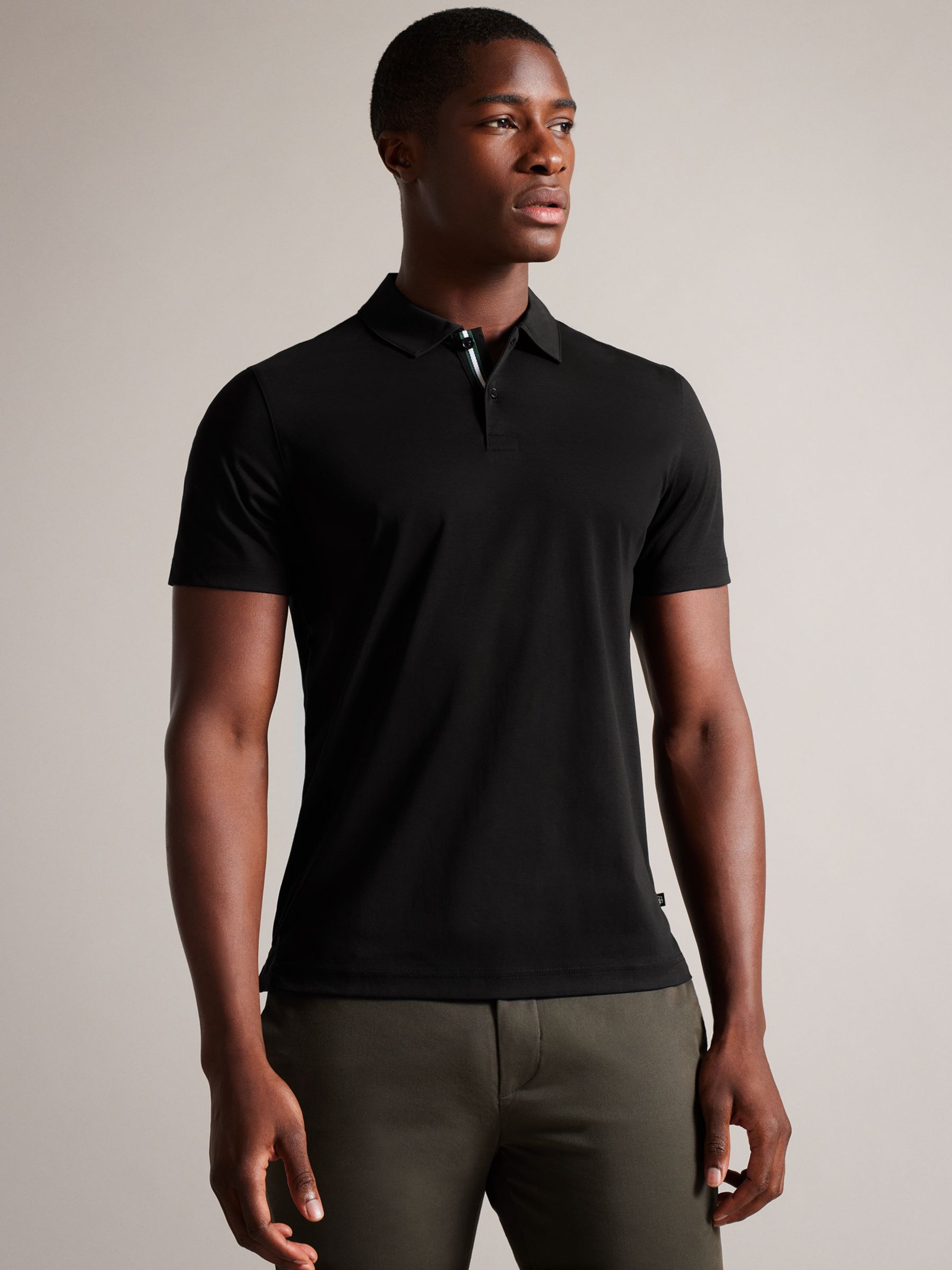 Ted Baker Zeiter Jersey Polo Short Sleeve Shirt, Black, M