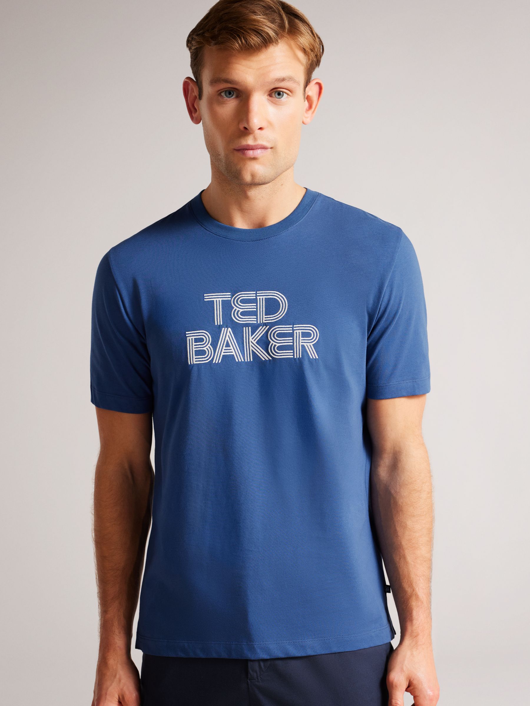 klog Hæderlig tilskuer Ted Baker Kenedy Logo T-Shirt, Dark Blue at John Lewis & Partners