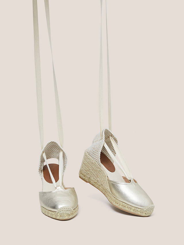White Stuff Leather Espadrille Wedge Heel Sandals, Gold