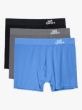 JustWears Active Boxers, Pack of 3, Blue/Grey/Black