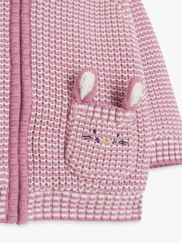 John Lewis Baby Bunny Pocket Hooded Cardigan Pink White 0 3 months