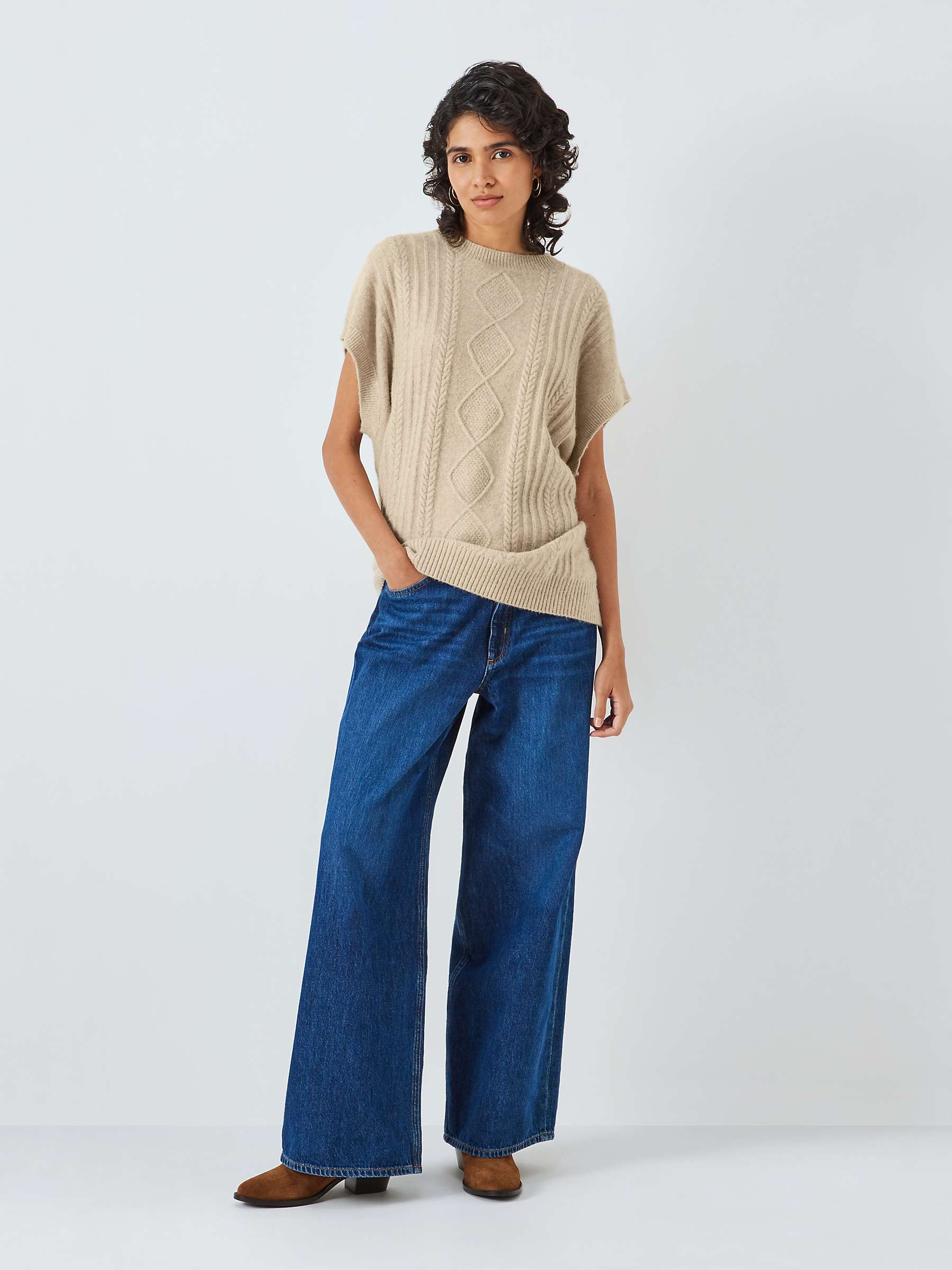 AND/OR Estelle Cable Sleeveless Jumper, Oatmeal at John Lewis & Partners