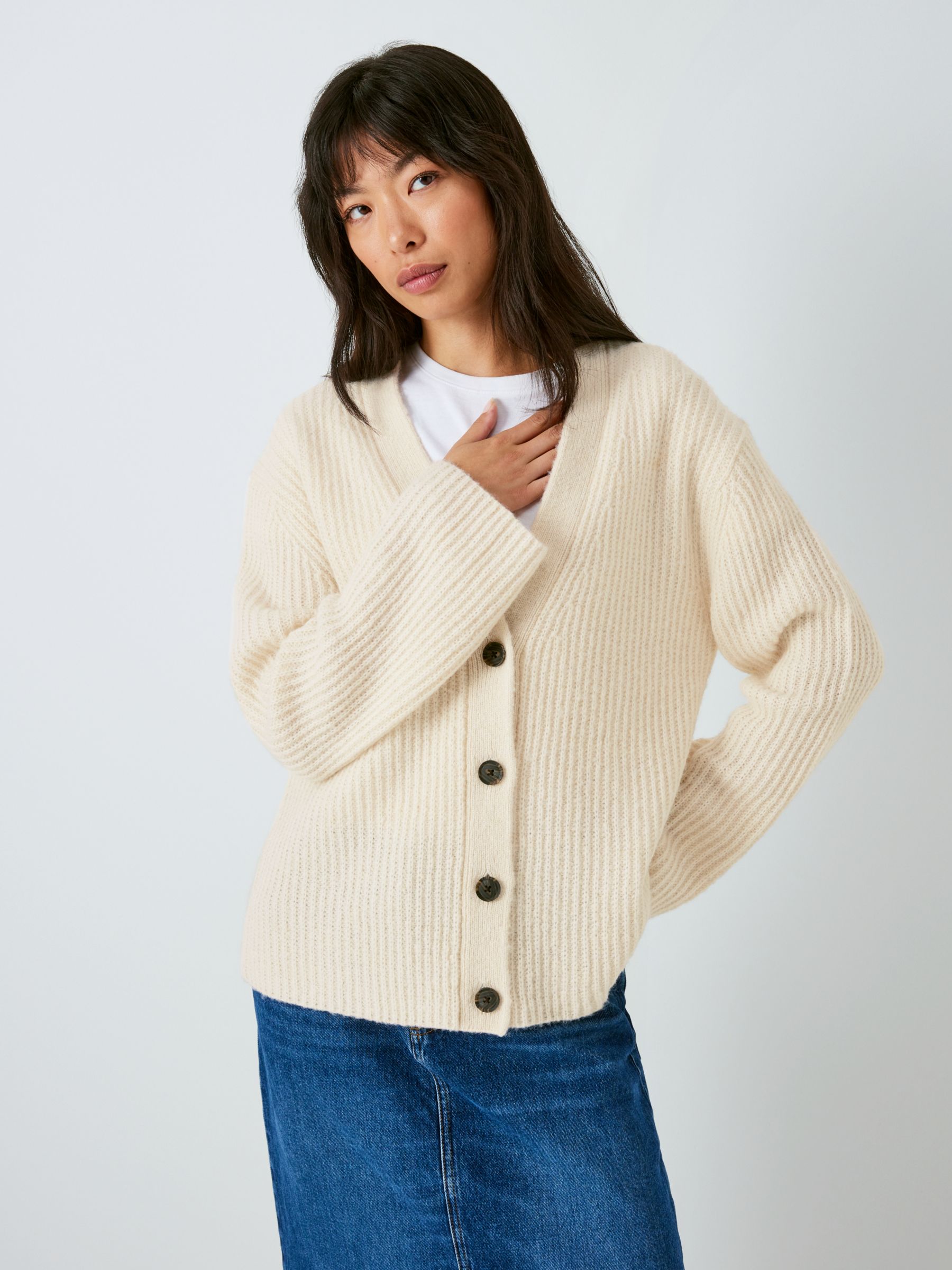 AND/OR Jeanie Wool Blend Boxy Cardigan, Cream at John Lewis & Partners