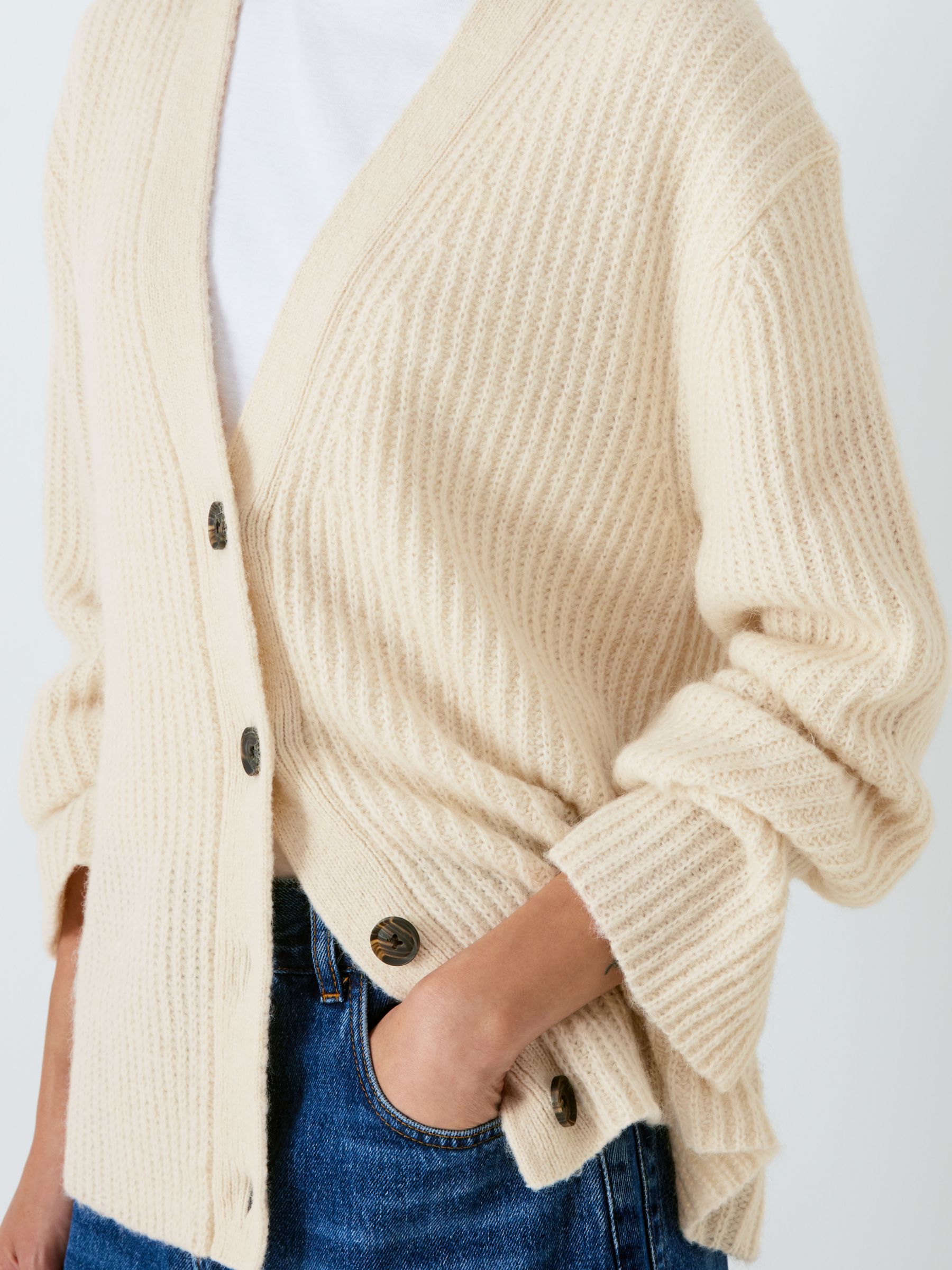 AND/OR Jeanie Wool Blend Boxy Cardigan, Cream at John Lewis & Partners