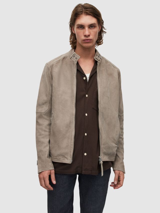 AllSaints Cora Suede Jacket, Frosted Taupe, XS