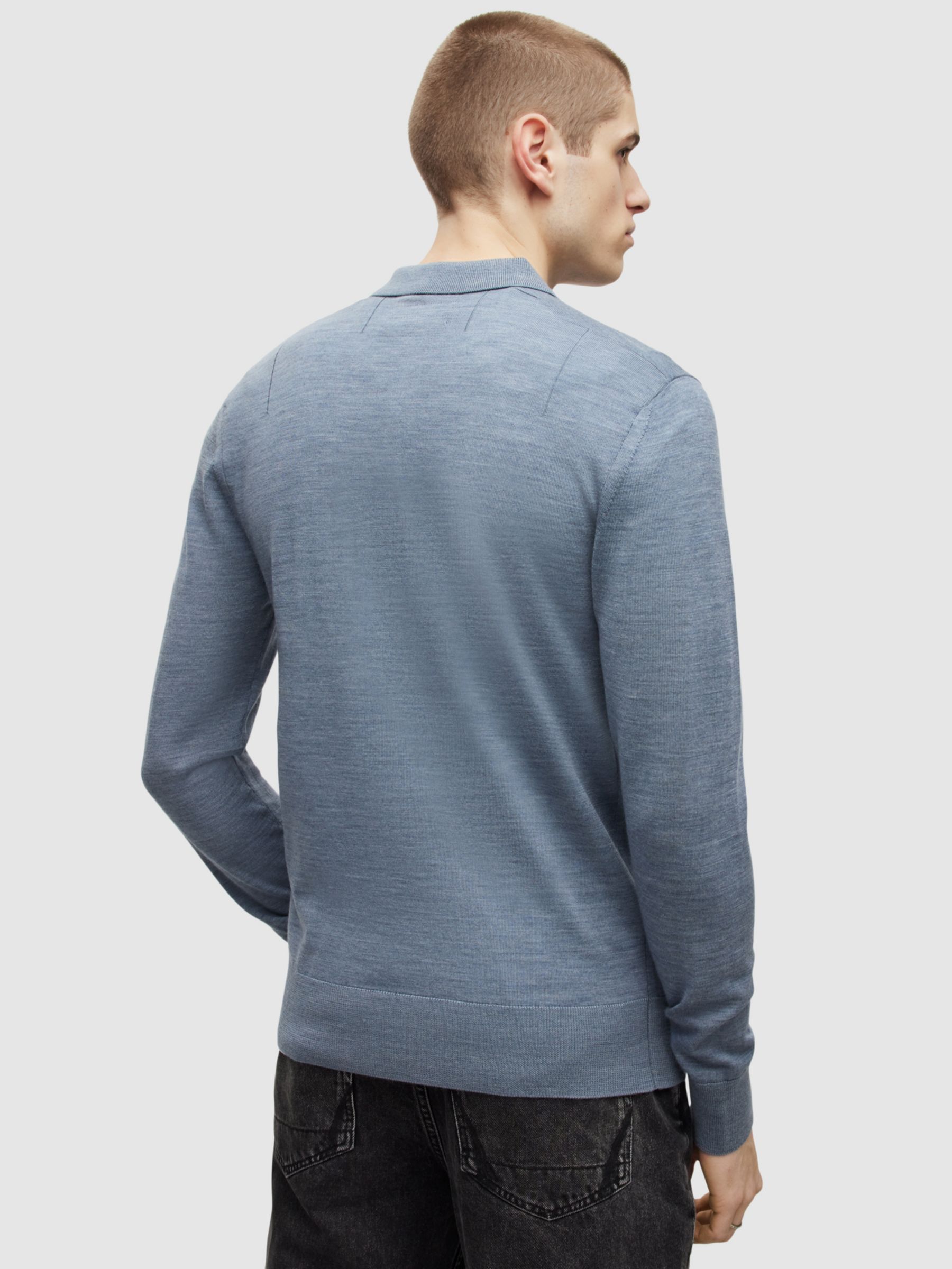 Allsaints Mode Long Sleeve Wool Polo In Beetle Blue