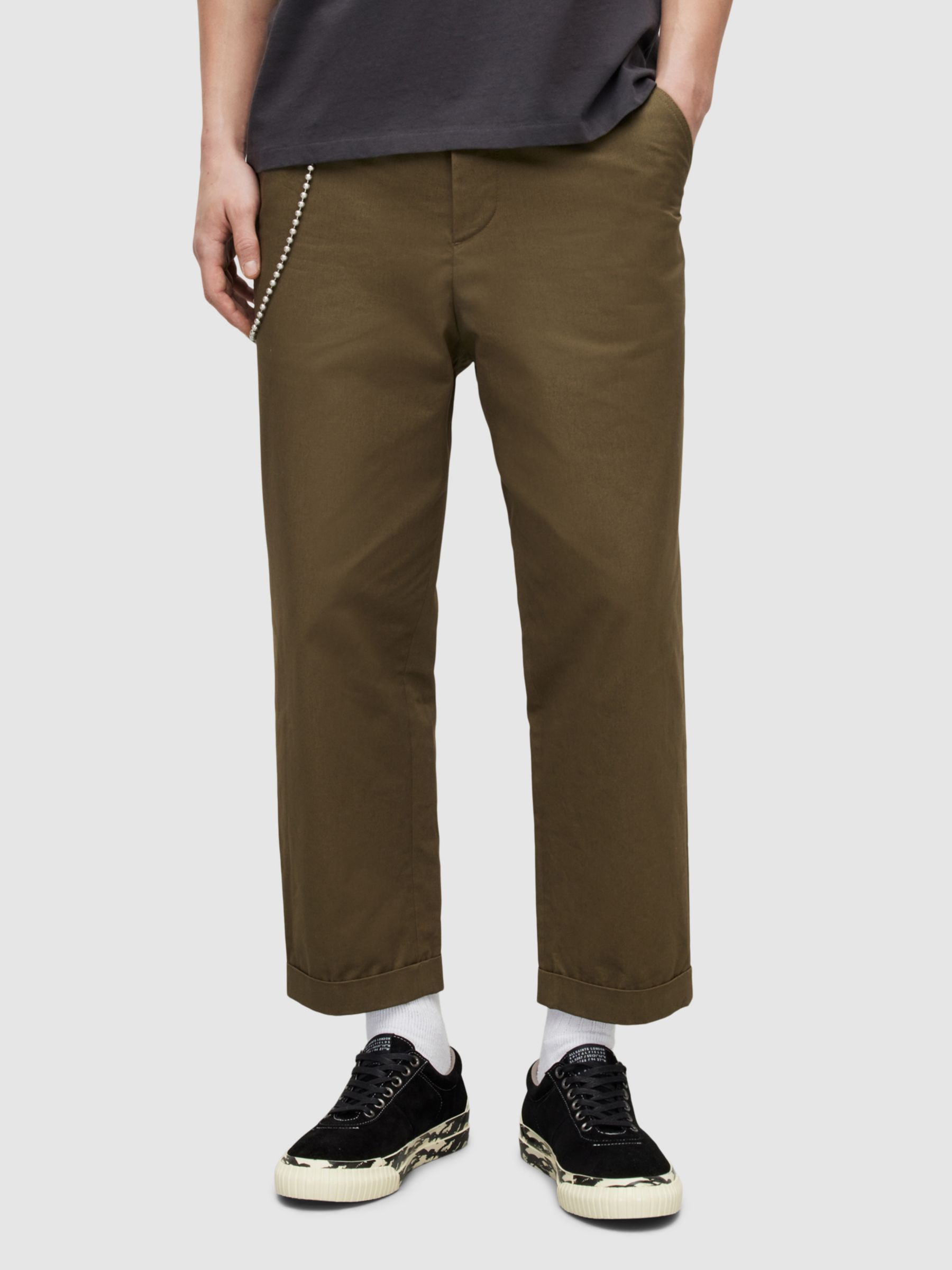 AllSaints Belo Wide Tapered Fit Trousers, Khaki Green
