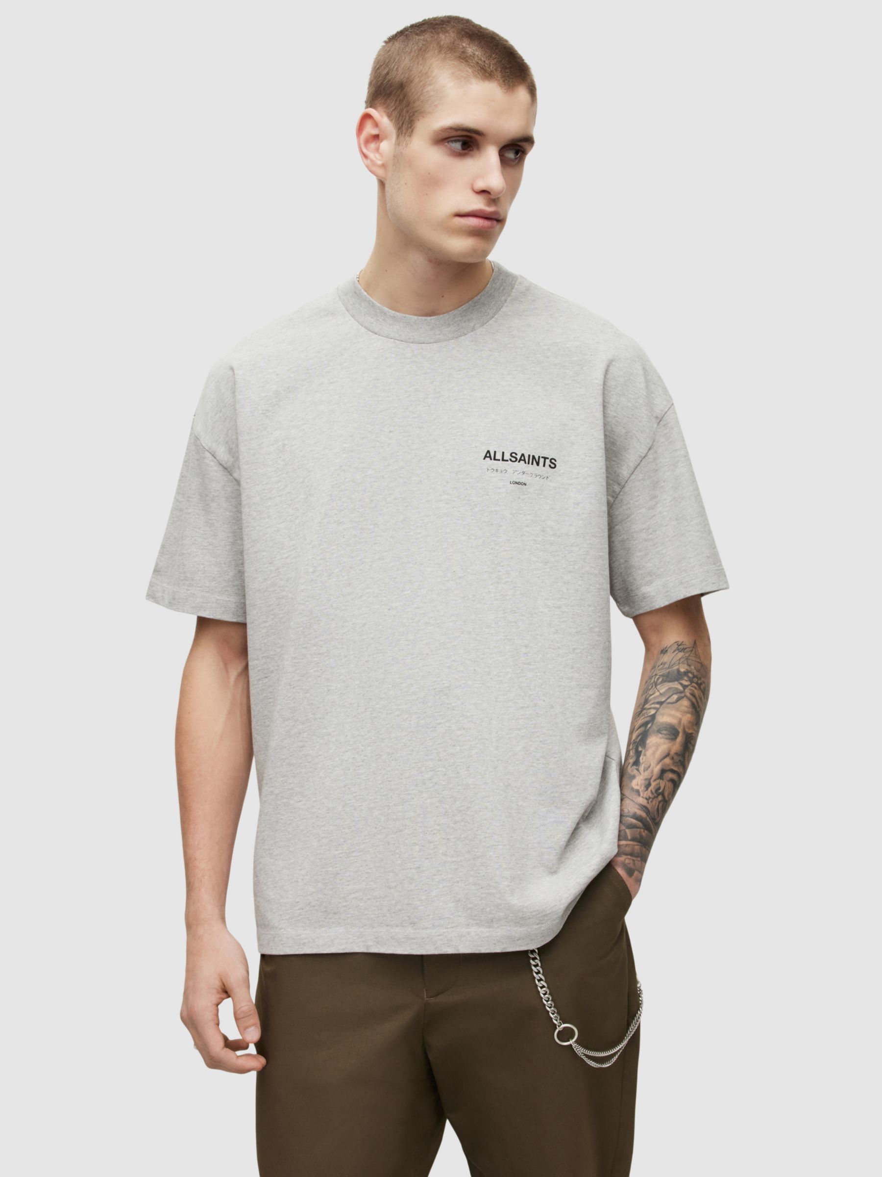AllSaints Underground T-Shirt, Grey Marl at John Lewis & Partners