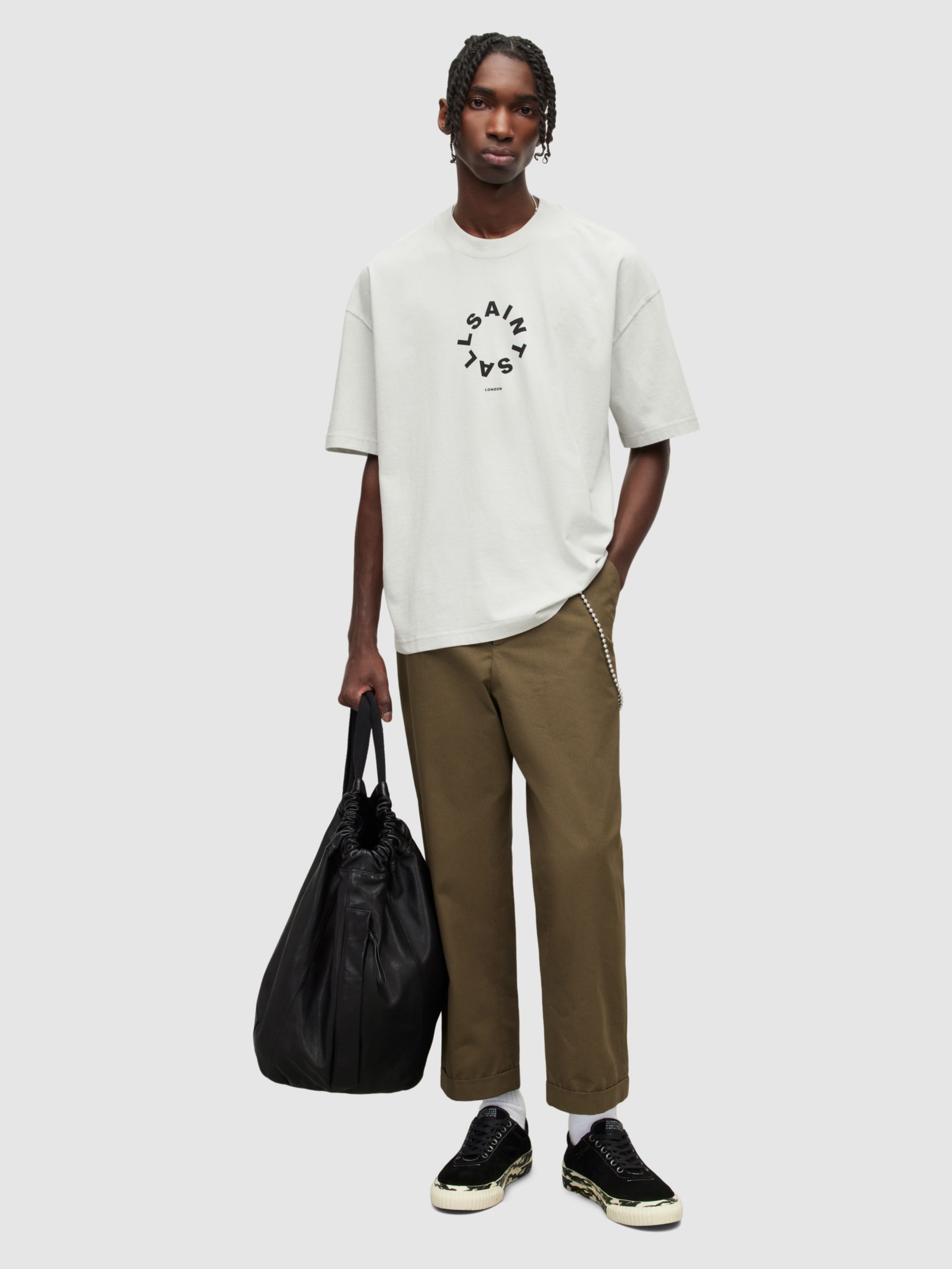 AllSaints Tierra Crew Neck T-Shirt, Cool Grey at John Lewis & Partners