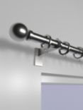 John Lewis Select Curtain Pole with Rings and Ball Finial, Wall Fix, Dia.25mm, Brushed Steel