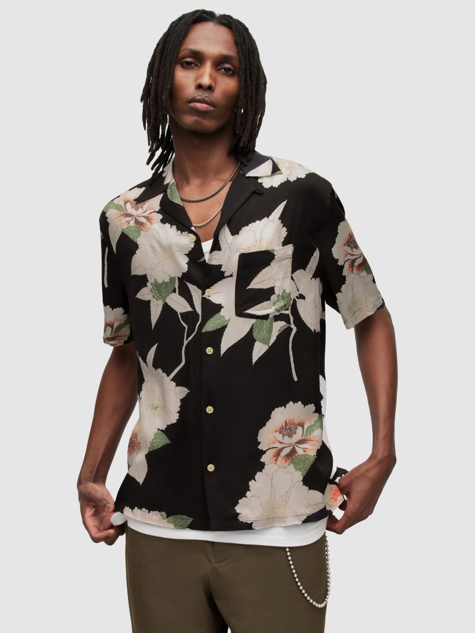 AllSaints Tikal Bandana Print Short Sleeve Shirt, Jet Black at John Lewis &  Partners