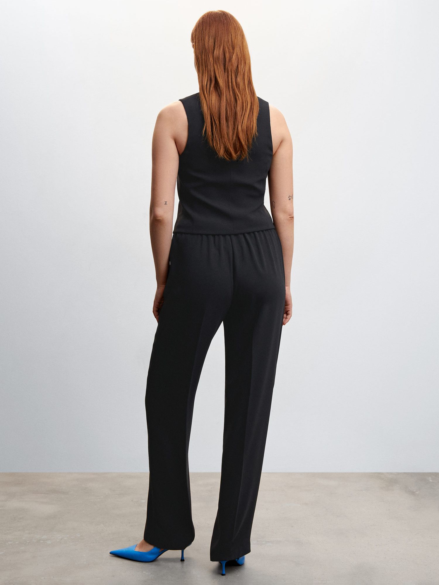 Mango Iguana Straight Leg Trousers, Black at John Lewis & Partners